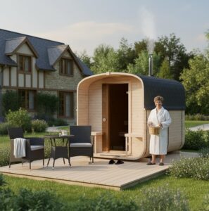 Quadro Sauna für den Garten, moderne Außensauna