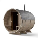 Barrel Sauna 2KR aus Holz mit Holzofen, Außensauna in Fassform