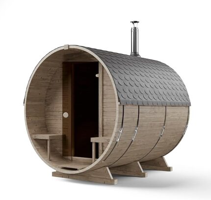 Barrel Sauna 2KR aus Holz mit Holzofen, Außensauna in Fassform