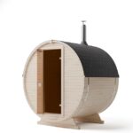 Barrel Sauna 1KR aus Holz, kompakte Fasssauna für den Garten